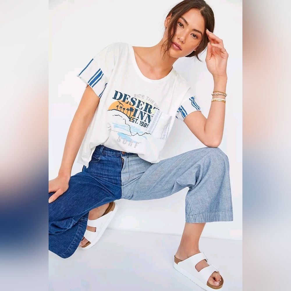 NWT NEW Anthropologie Pilcro Desert Inn Ride the Wave Surf Graphic Tee